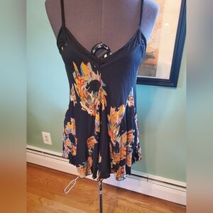 Women's Black Floral Spaghetti Strap Top